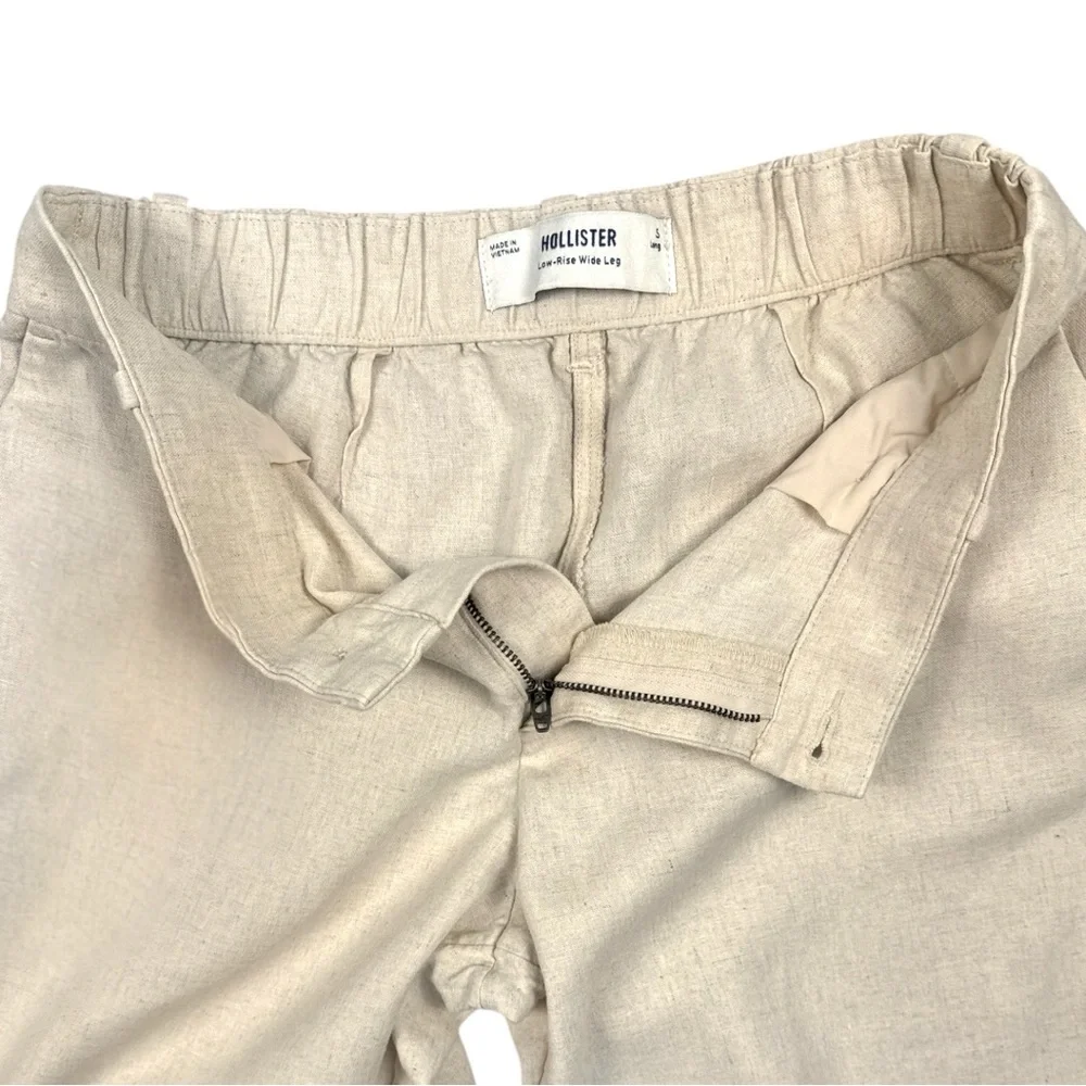 Hollister Low Rise Wide Leg Cuffed Linen Blend Pants Size Small-Long Ecru Cream